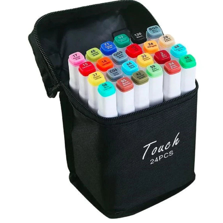 Kit Bobbie Goods 50 Páginas Capa Dura +Estojo de Canetinhas com 24/36/48/60/80/120 Cores
