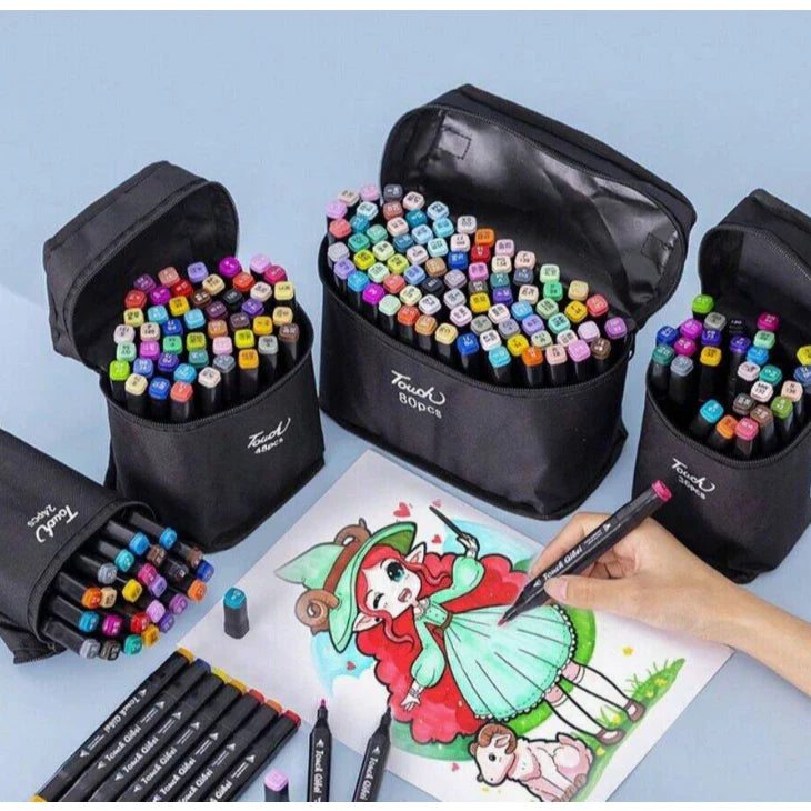 Kit Bobbie Goods 50 Páginas Capa Dura +Estojo de Canetinhas com 24/36/48/60/80/120 Cores