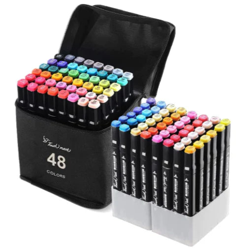 Kit Bobbie Goods 50 Páginas Capa Dura +Estojo de Canetinhas com 24/36/48/60/80/120 Cores