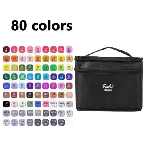 Kit Bobbie Goods 50 Páginas Capa Dura +Estojo de Canetinhas com 24/36/48/60/80/120 Cores
