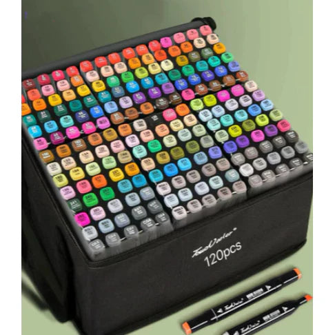 Kit Bobbie Goods 50 Páginas Capa Dura +Estojo de Canetinhas com 24/36/48/60/80/120 Cores