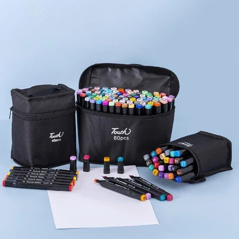 Kit Bobbie Goods 50 Páginas Capa Dura +Estojo de Canetinhas com 24/36/48/60/80/120 Cores
