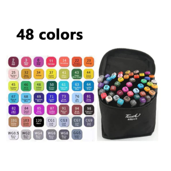 Kit Bobbie Goods 50 Páginas Capa Dura +Estojo de Canetinhas com 24/36/48/60/80/120 Cores