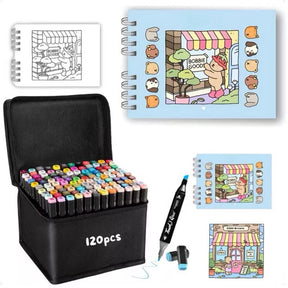 Kit Bobbie Goods 50 Páginas Capa Dura +Estojo de Canetinhas com 24/36/48/60/80/120 Cores